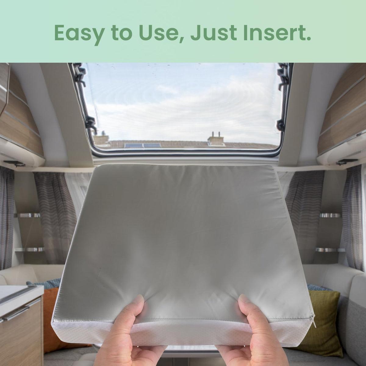 Safoner installed in an RV shower skylight illustrating moisture-resistant protection