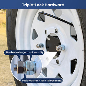 Safoner mounted on RV bumper side angle demonstrating raised tire clearance