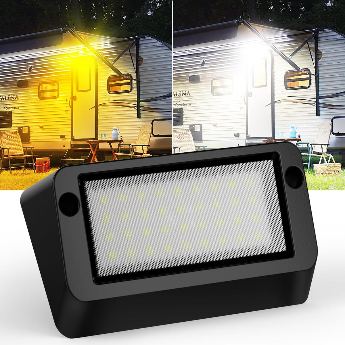 Safoner porch light front view showing slim aluminum housing and lens, durable exterior lighting benefit