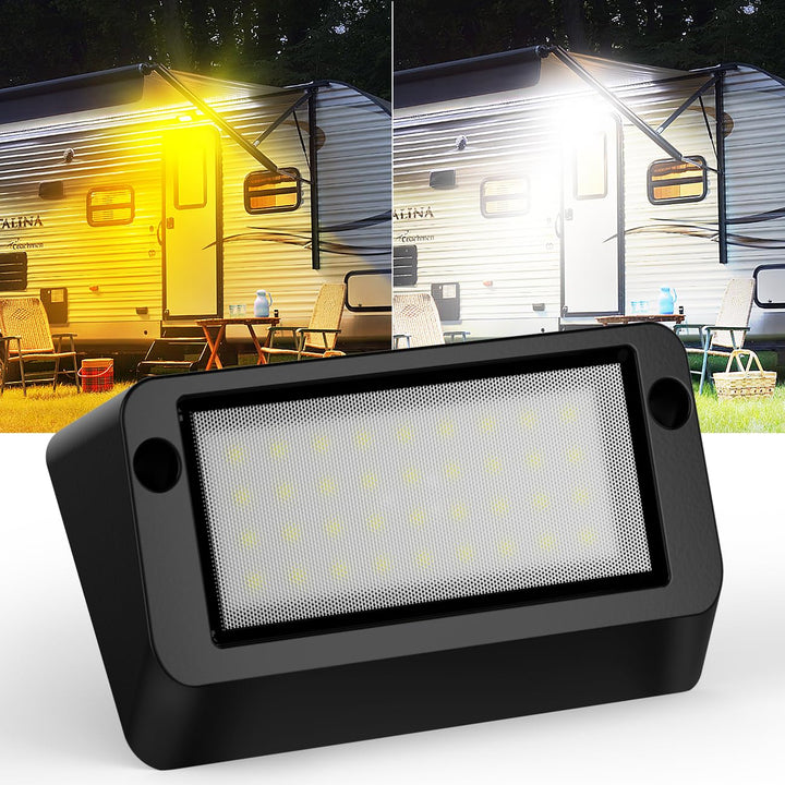 Safoner porch light front view showing slim aluminum housing and lens, durable exterior lighting benefit