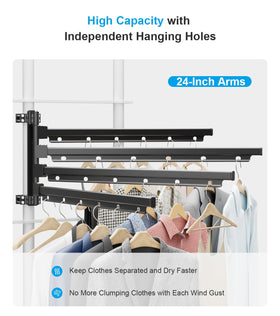 Safoner rack fully deployed with towels drying, showing practical airflow benefits
