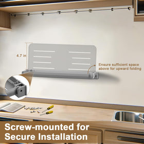 Safoner shelf installed in RV galley providing organized counter extension