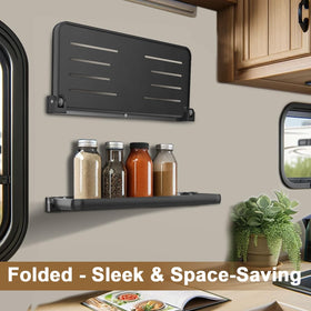 Safoner mounted shelf inside camper showing neat storage and easier organization
