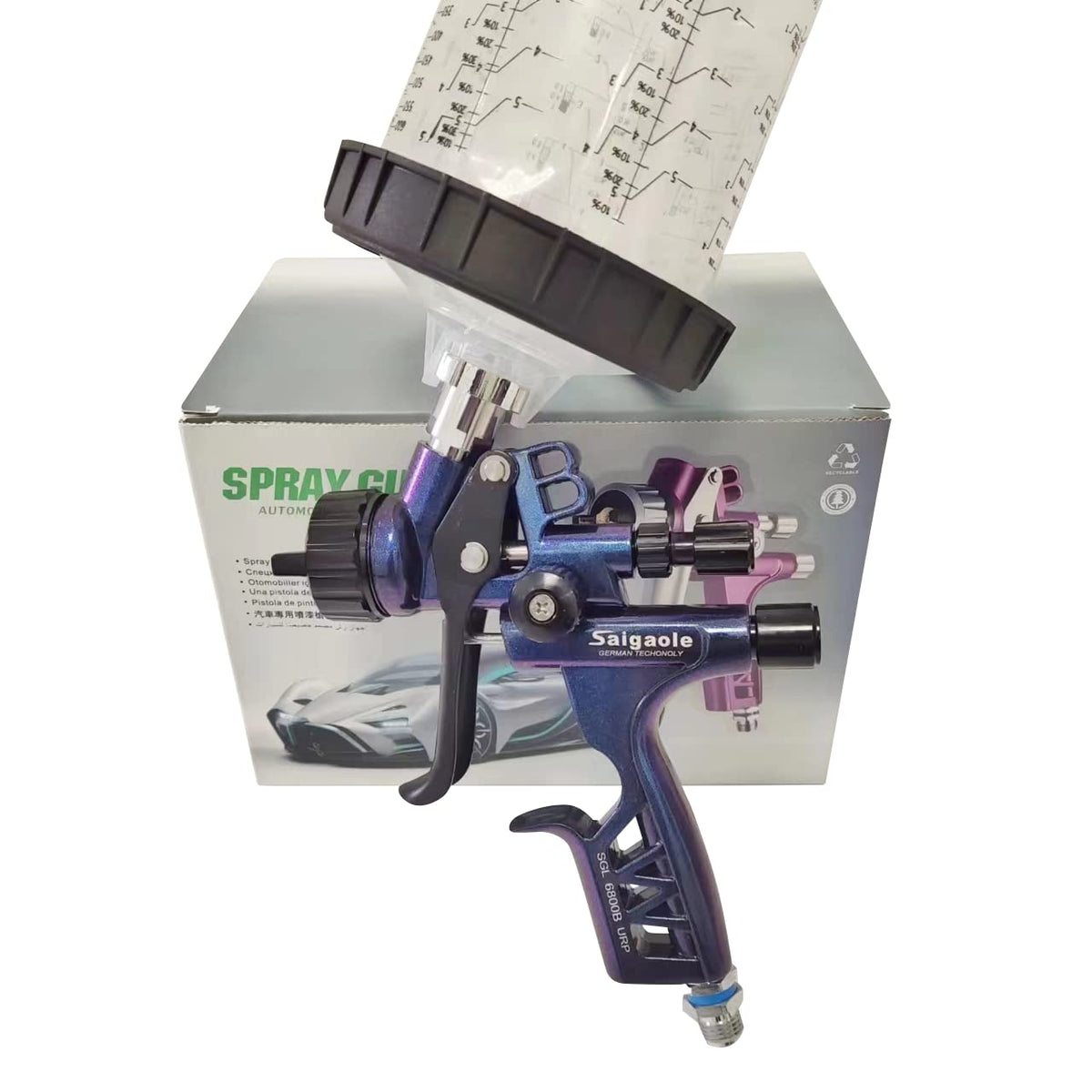 saigaole spray gun front view showing blue finish and compact design for easy handling
