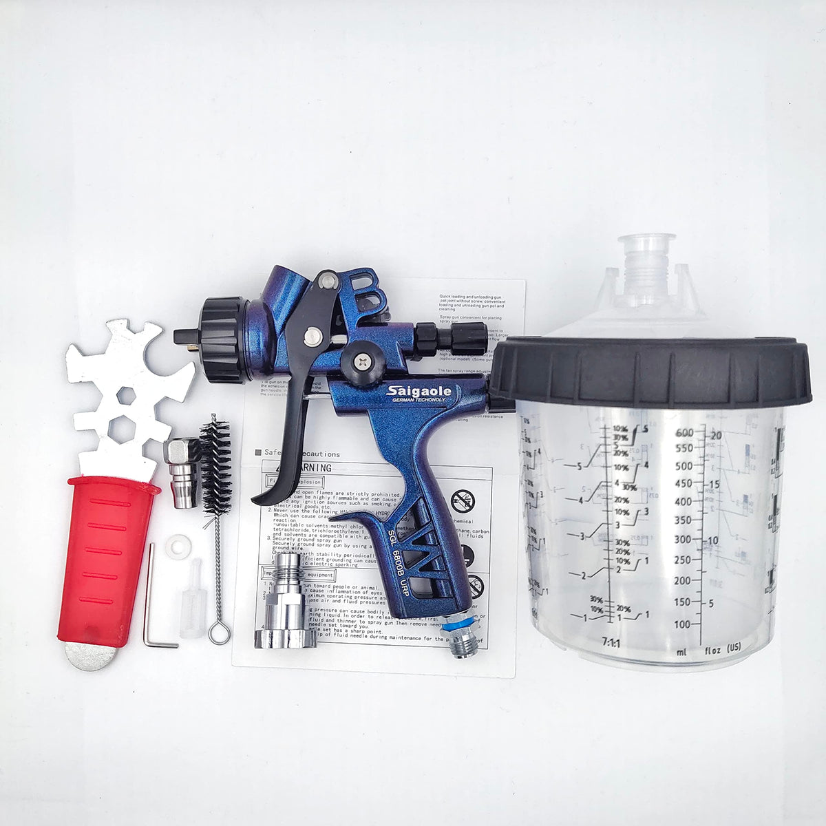 saigaole spray gun 1.3mm nozzle closeup illustrating precision atomization for smoother coats