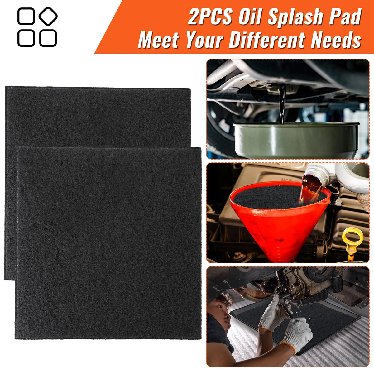 Saillong pad trimmed to fit a transmission drain pan preventing spray and simplifying cleanup
