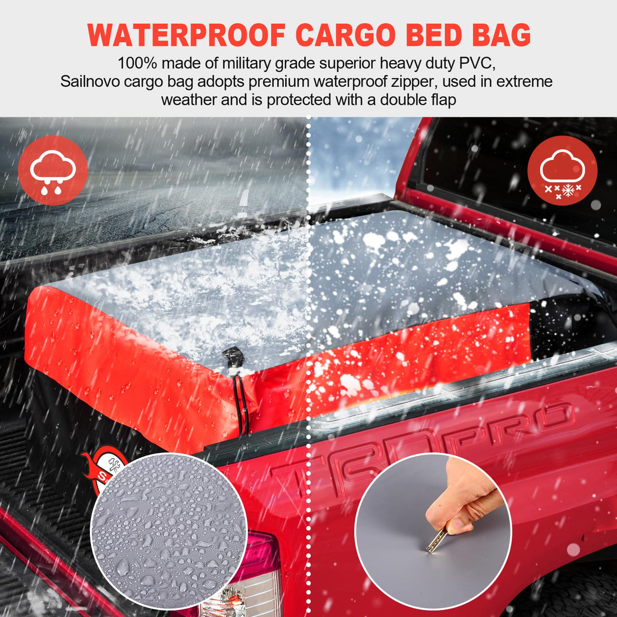 Sailnovo close-up of welded seam and waterproof zipper showing durability