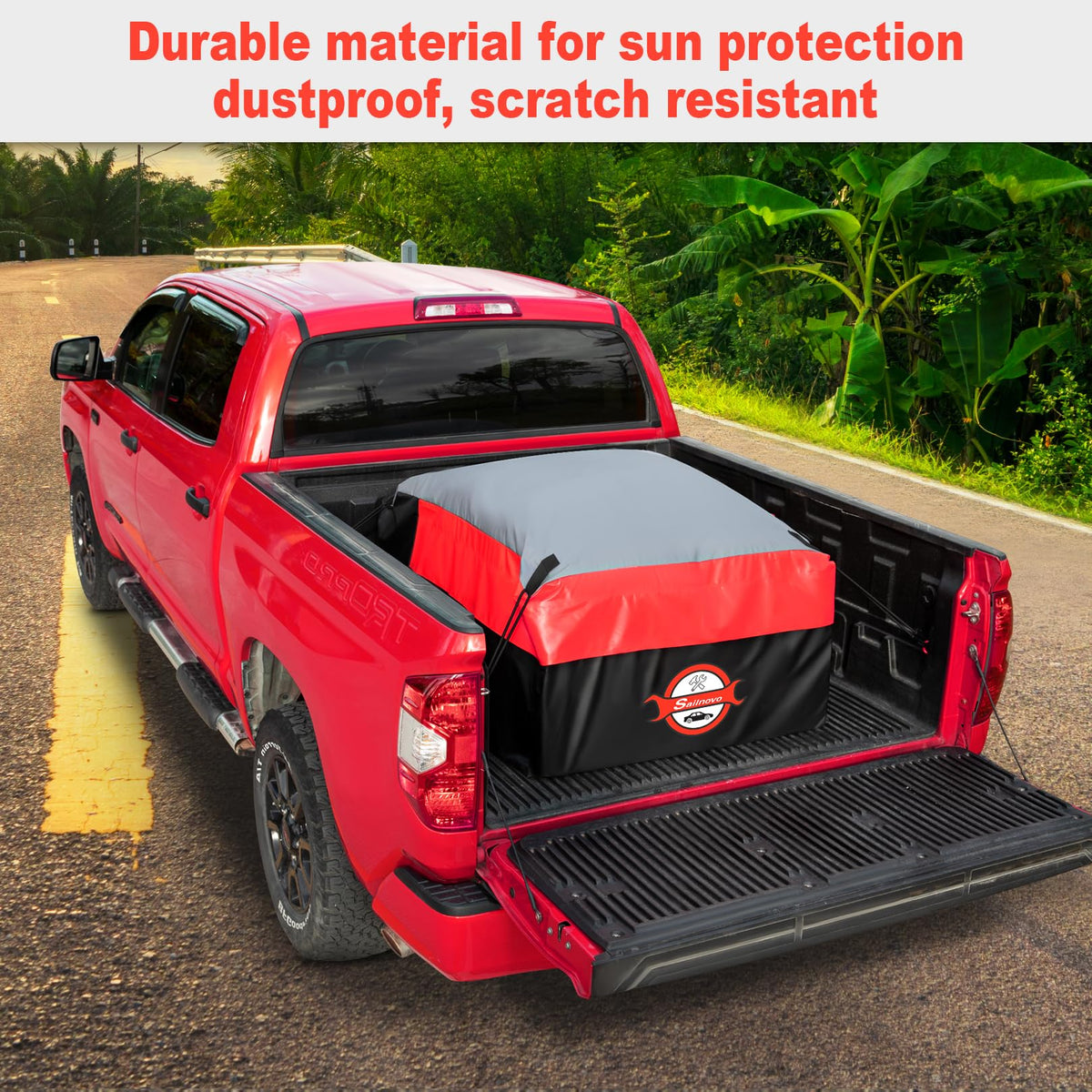 Sailnovo lifestyle camping setup on tailgate showing protected gear
