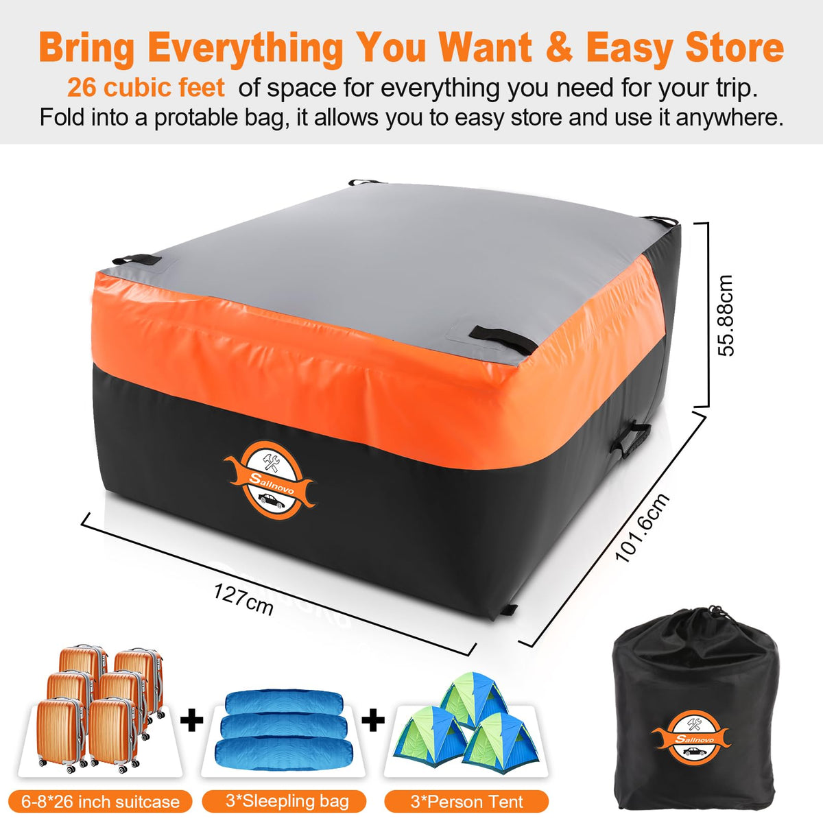 Sailnovo in a pickup at campsite showing weatherproof storage benefit