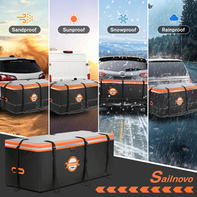 Sailnovo mounted on hitch rack fully loaded for extra cargo capacity