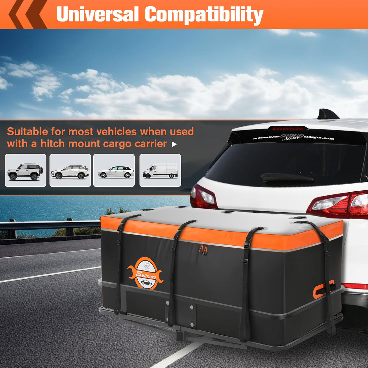Sailnovo next to suitcases to show 60x24x24 inch size and packing scale