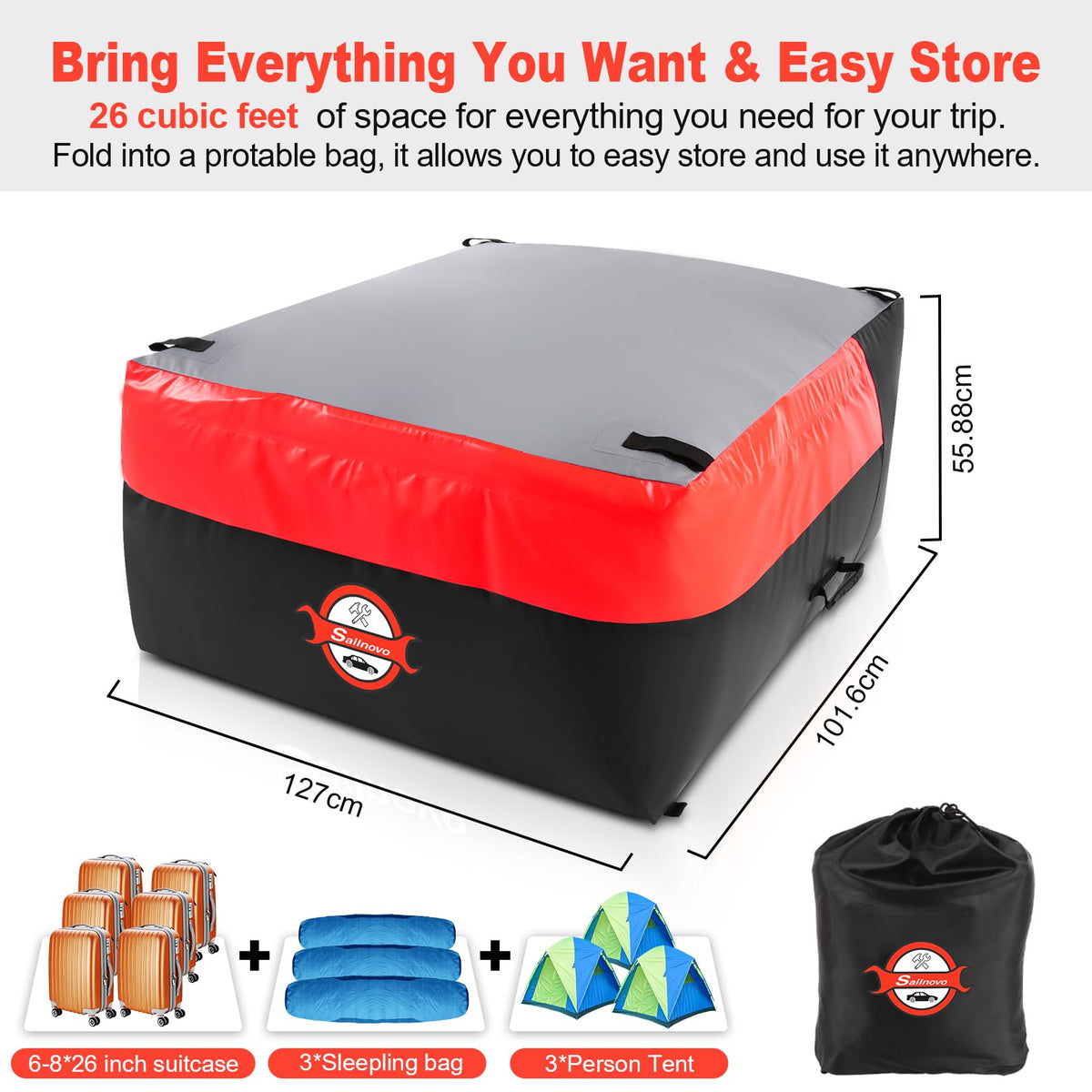 Sailnovo folded in included storage bag showing compact storage