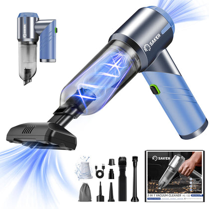Saker handheld vacuum front view showing compact design and quick-access controls