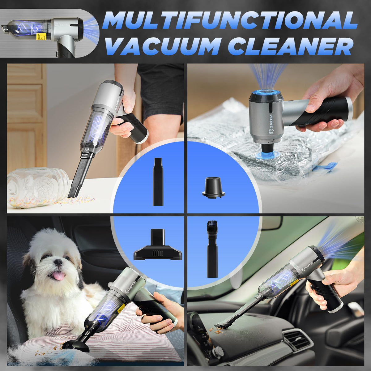 Saker HL132 blowing dust from vents to reach hidden crevices and improve airflow