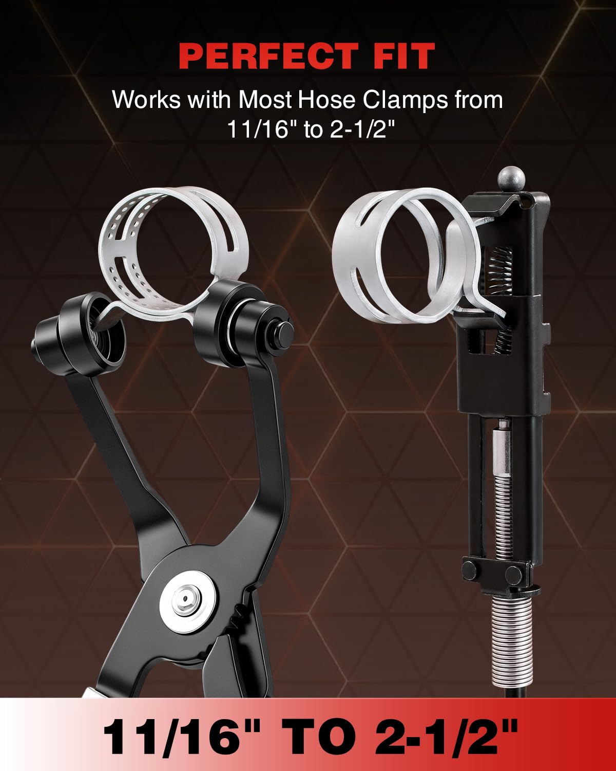 Saker long-reach pliers close-up reaching recessed hose clamps effectively
