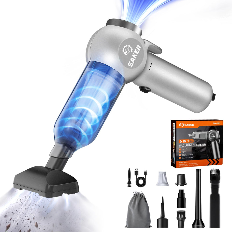 Saker SW102 front view showing compact cordless design and controls