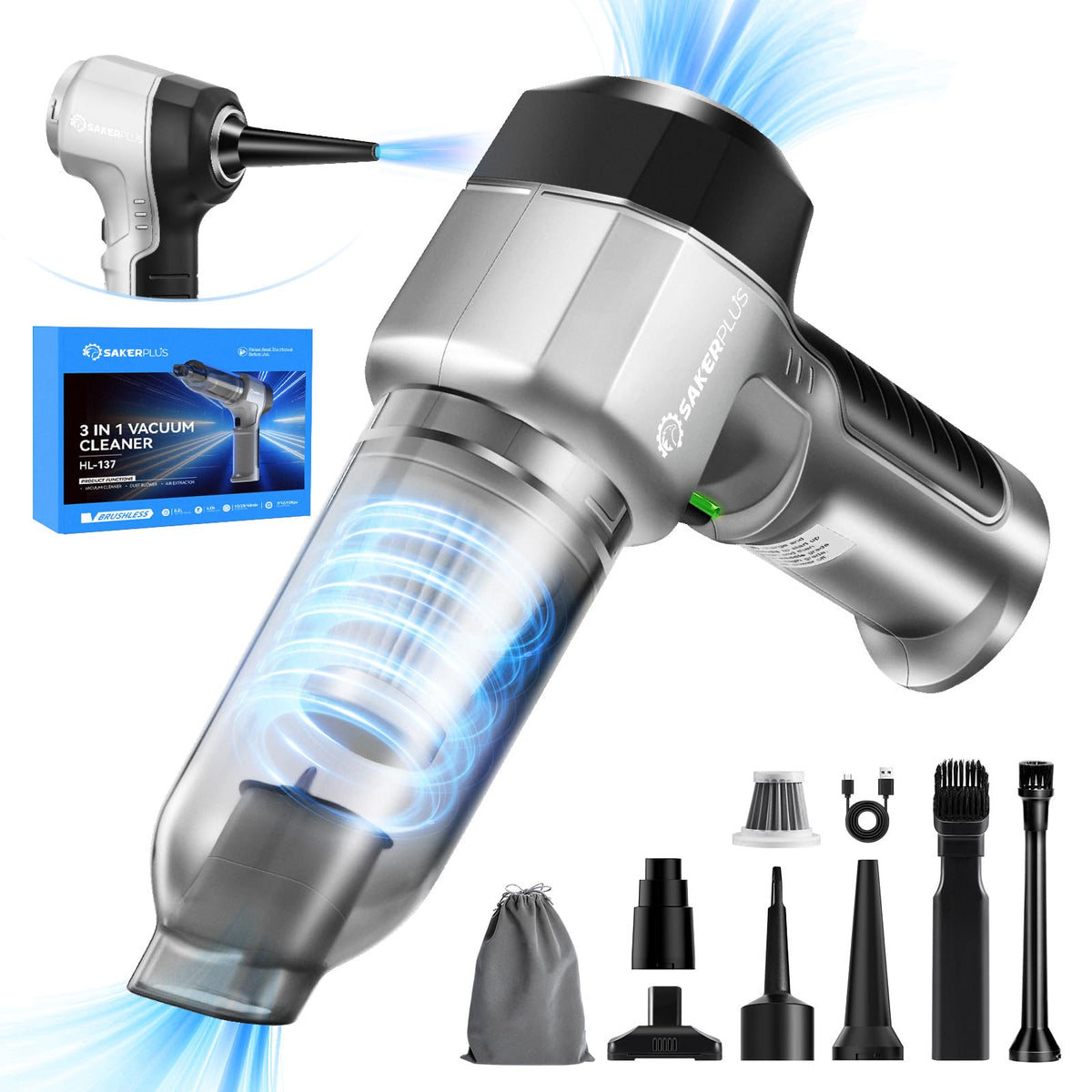 SakerPlus HL137 front view showing compact design and instant portability benefit
