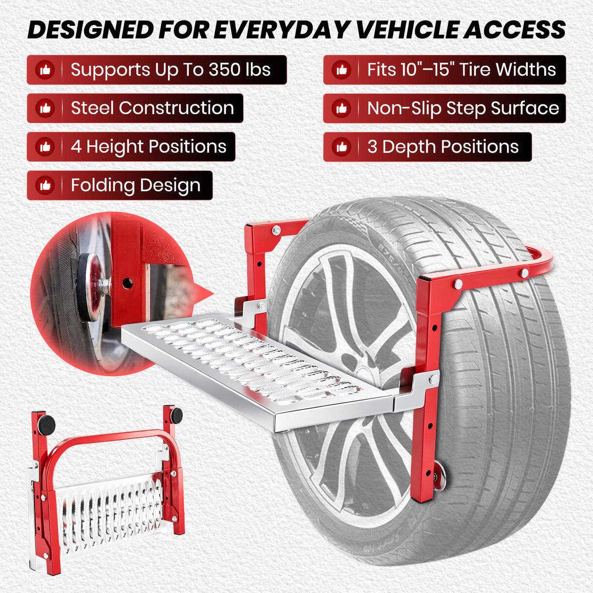 SakerPlus side profile on SUV tire demonstrating stable, reinforced frame