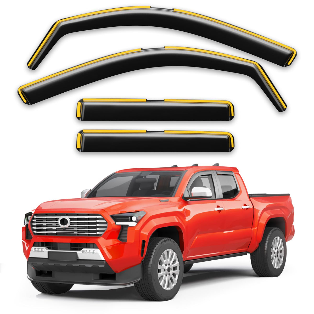 saleago front packaging showing complete Tacoma Double Cab visor kit and benefits
