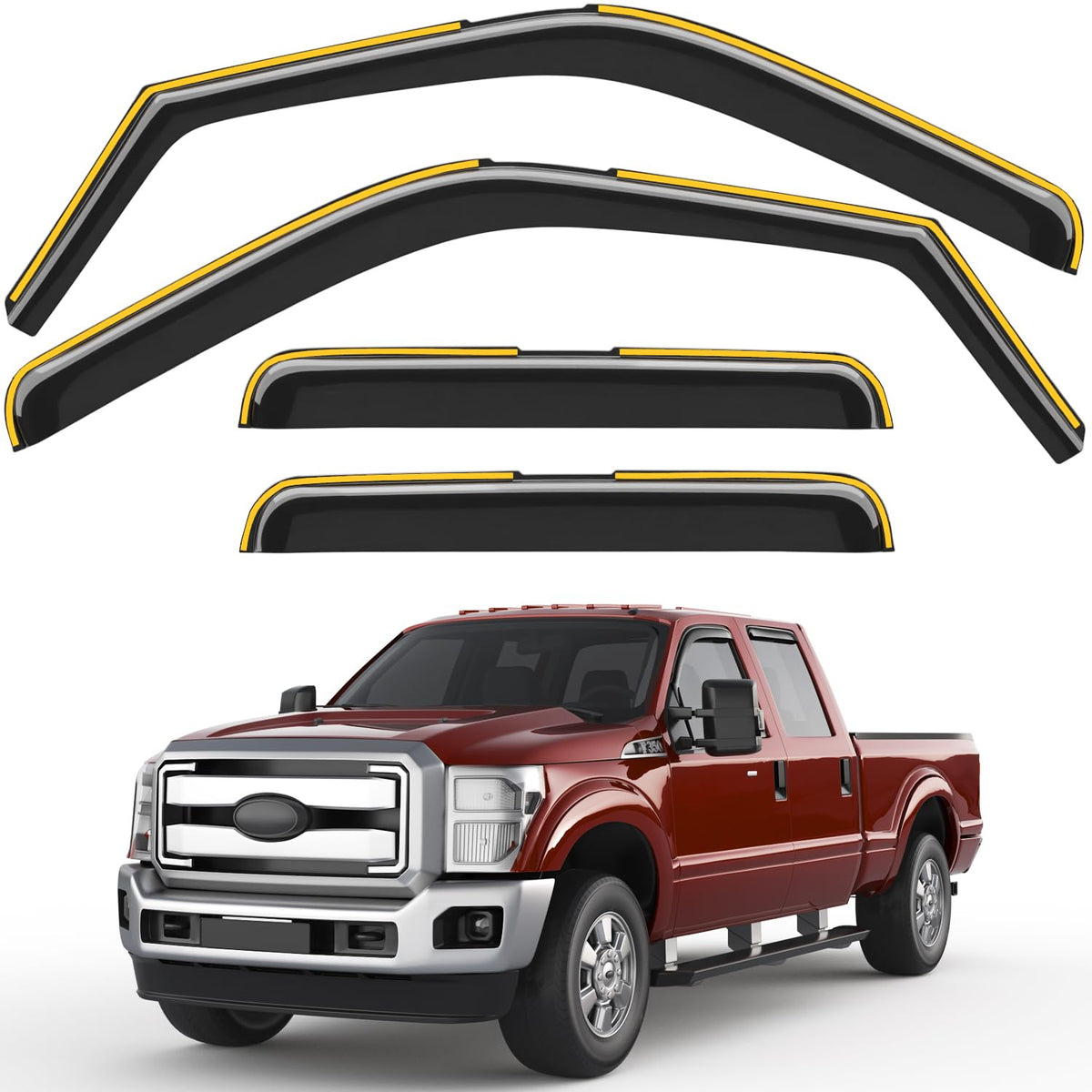 saleago front packaging showing full visor kit and fitment for SuperCrew windows