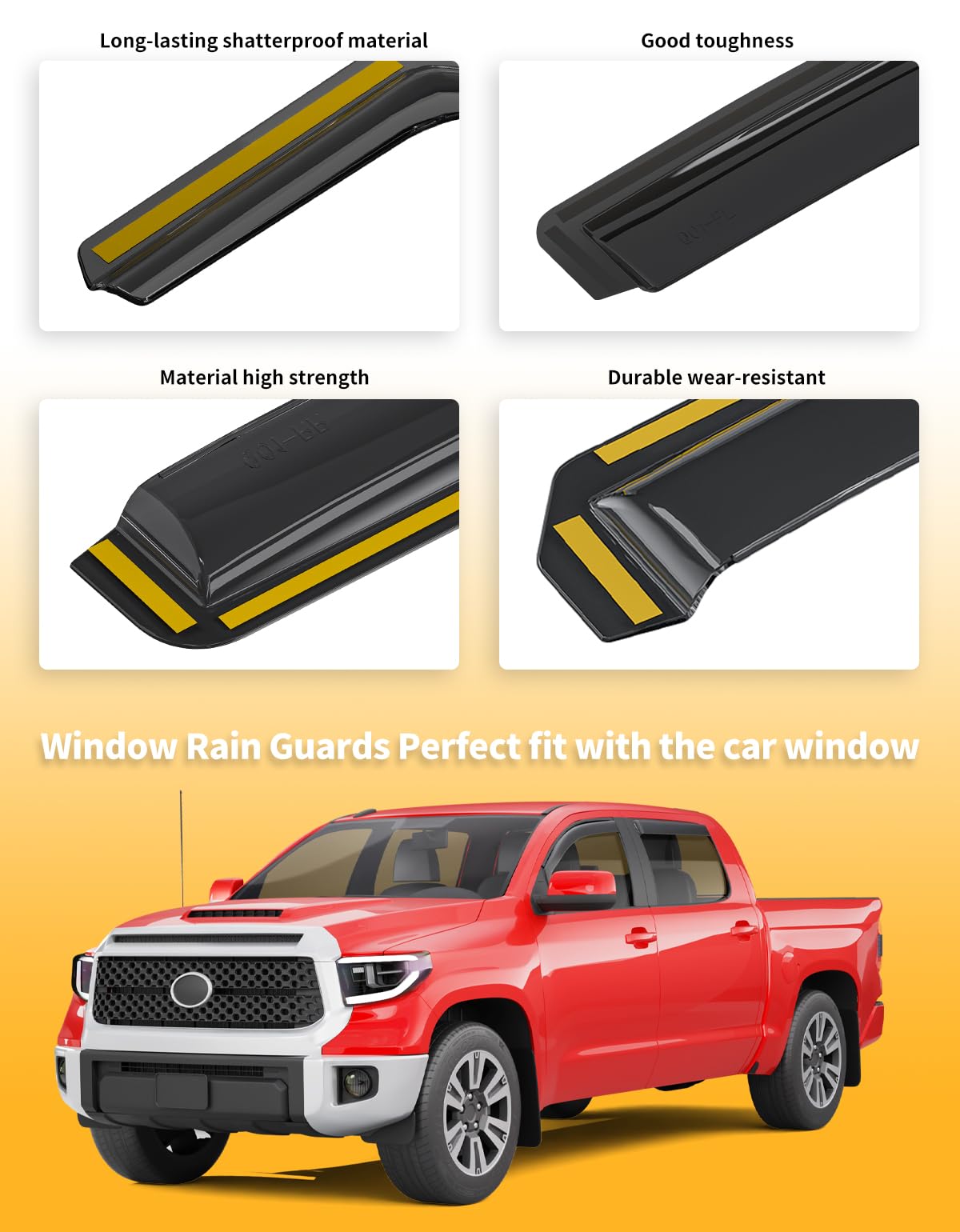 saleago Tundra parked in rain with windows cracked showing water protection