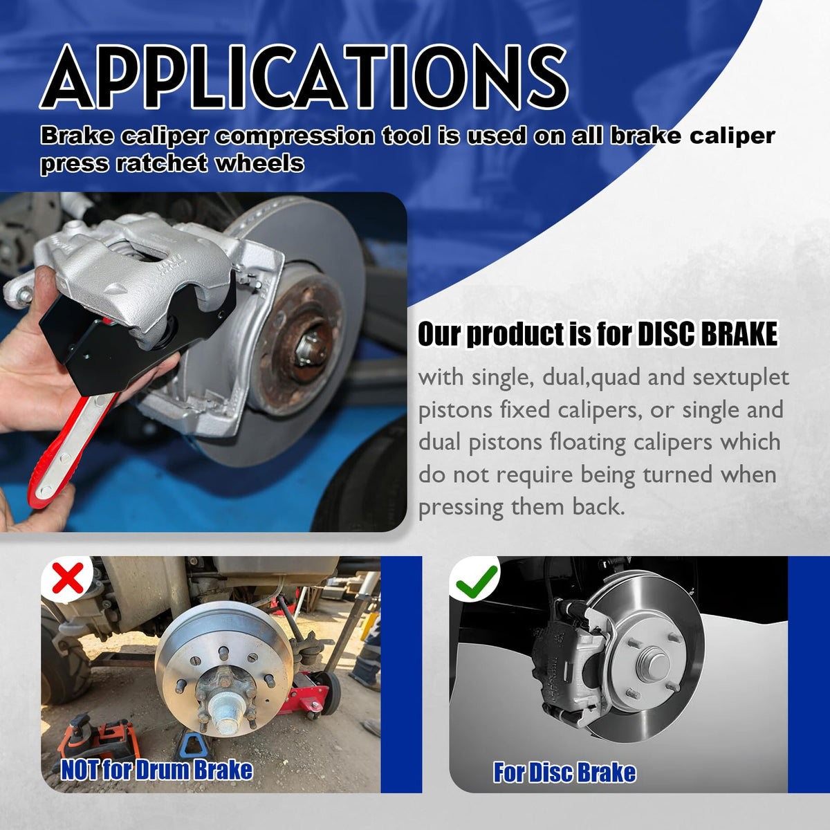 SALIFTFE tool compressing a car caliper piston showing safe, precise pad installation