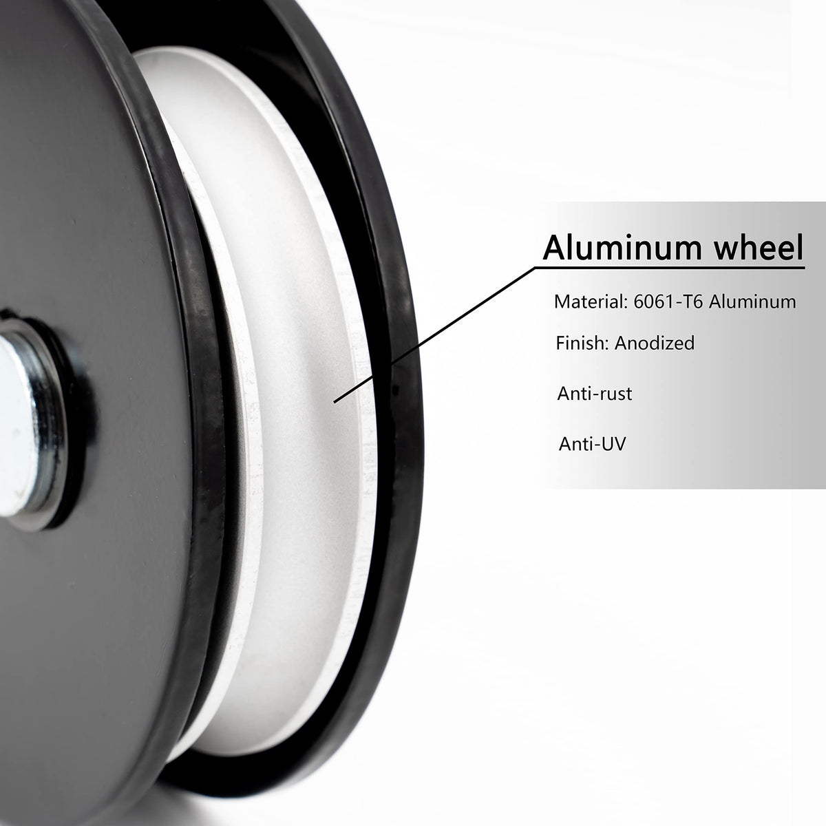 SALMAN close-up of aluminum sheave highlighting smooth surface for rope protection