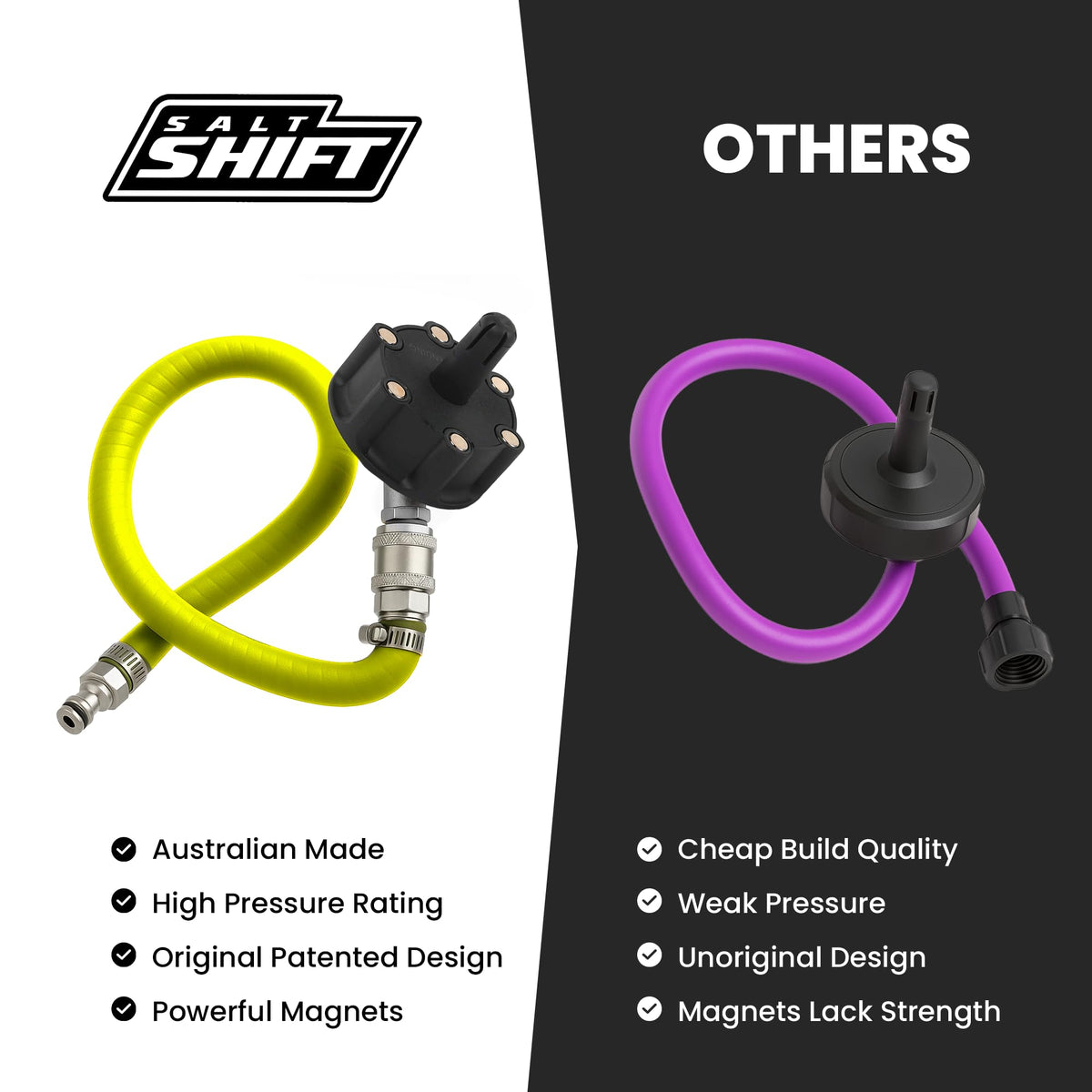 Salt Shift extension hose displayed to show reach and flexible installation