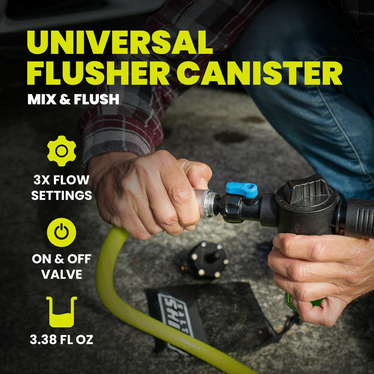 Salt Shift hose connection detail showing easy garden-hose hookup for convenience