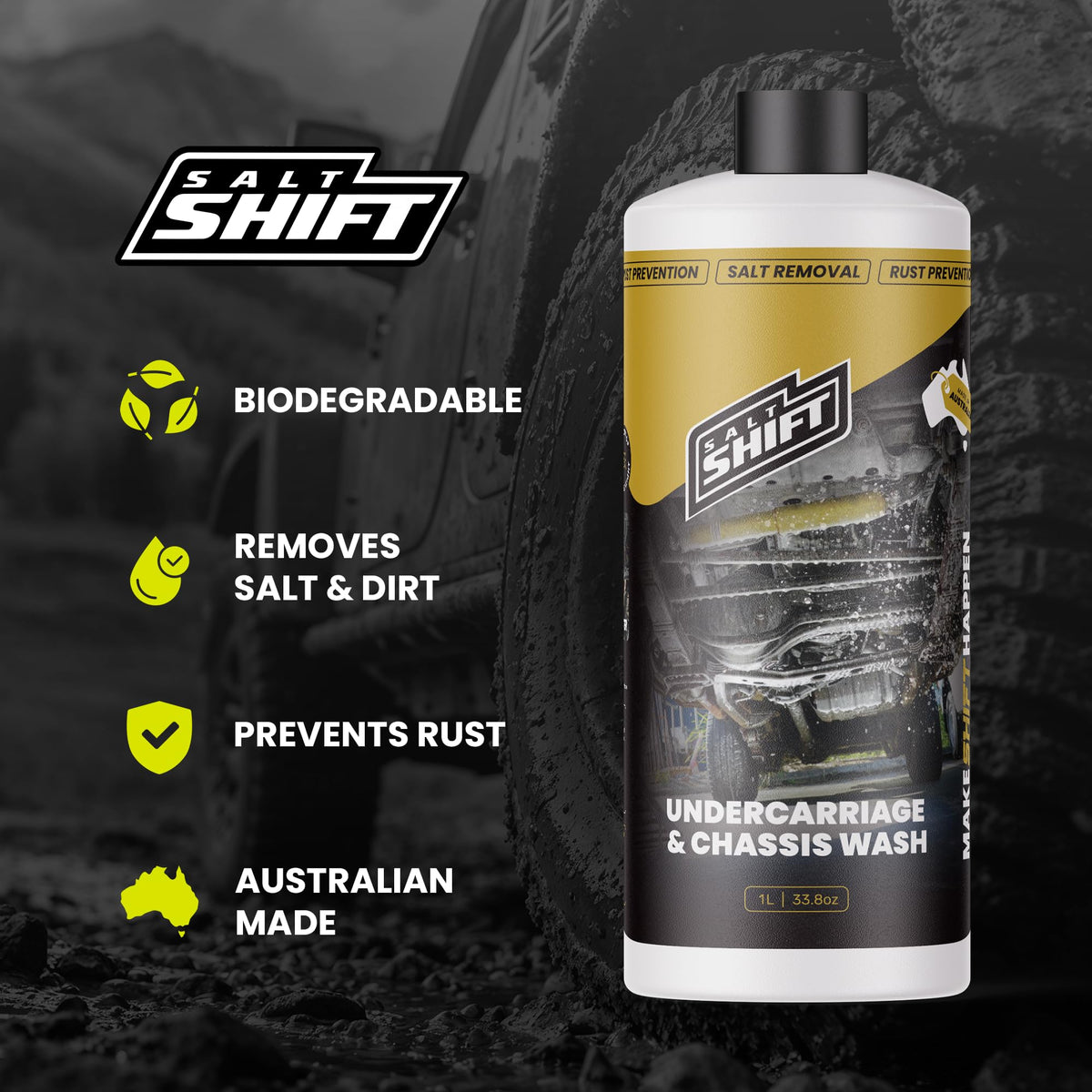 Salt Shift spray pattern underbody showing even coverage and deep-clean benefit