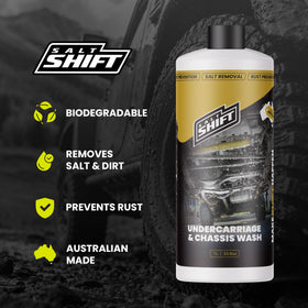 Salt Shift spray pattern underbody showing even coverage and deep-clean benefit