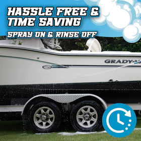 SALTY CAPTAIN foam cannon spraying boat hull for gentle, scratch-free wash