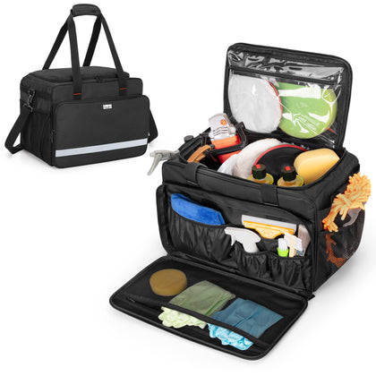 samdew front view of large detailing bag showing capacity and organization benefit