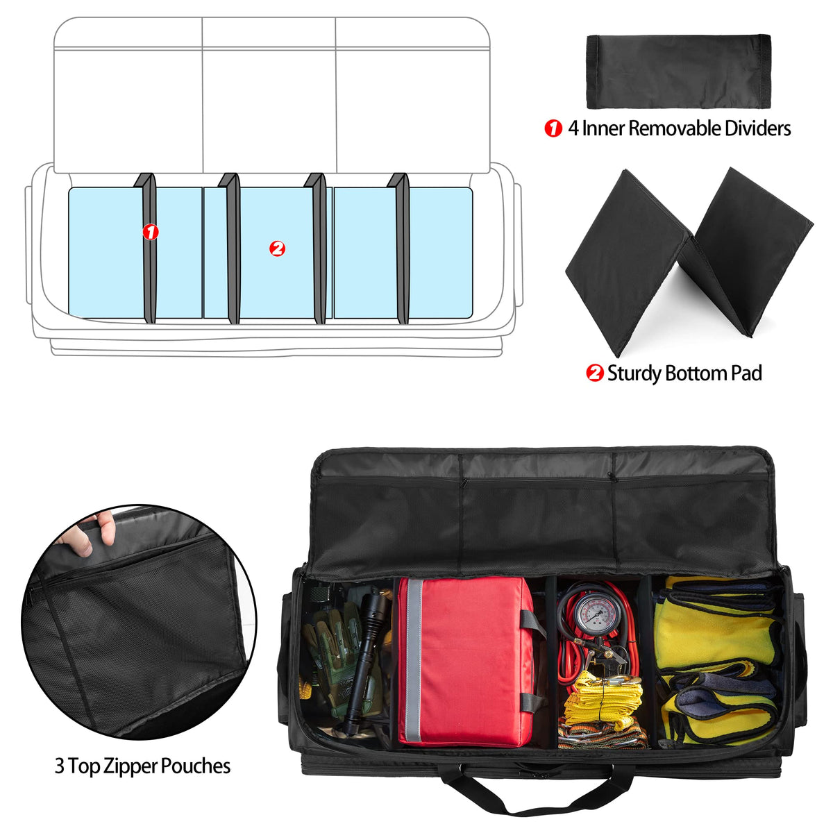 samdew side pocket and tie-down strap holding umbrella and accessories securely