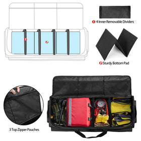 samdew side pocket and tie-down strap holding umbrella and accessories securely