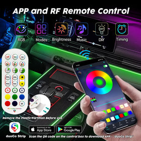 SAMGCHI RF remote and app on dashboard enabling easy color and mode control