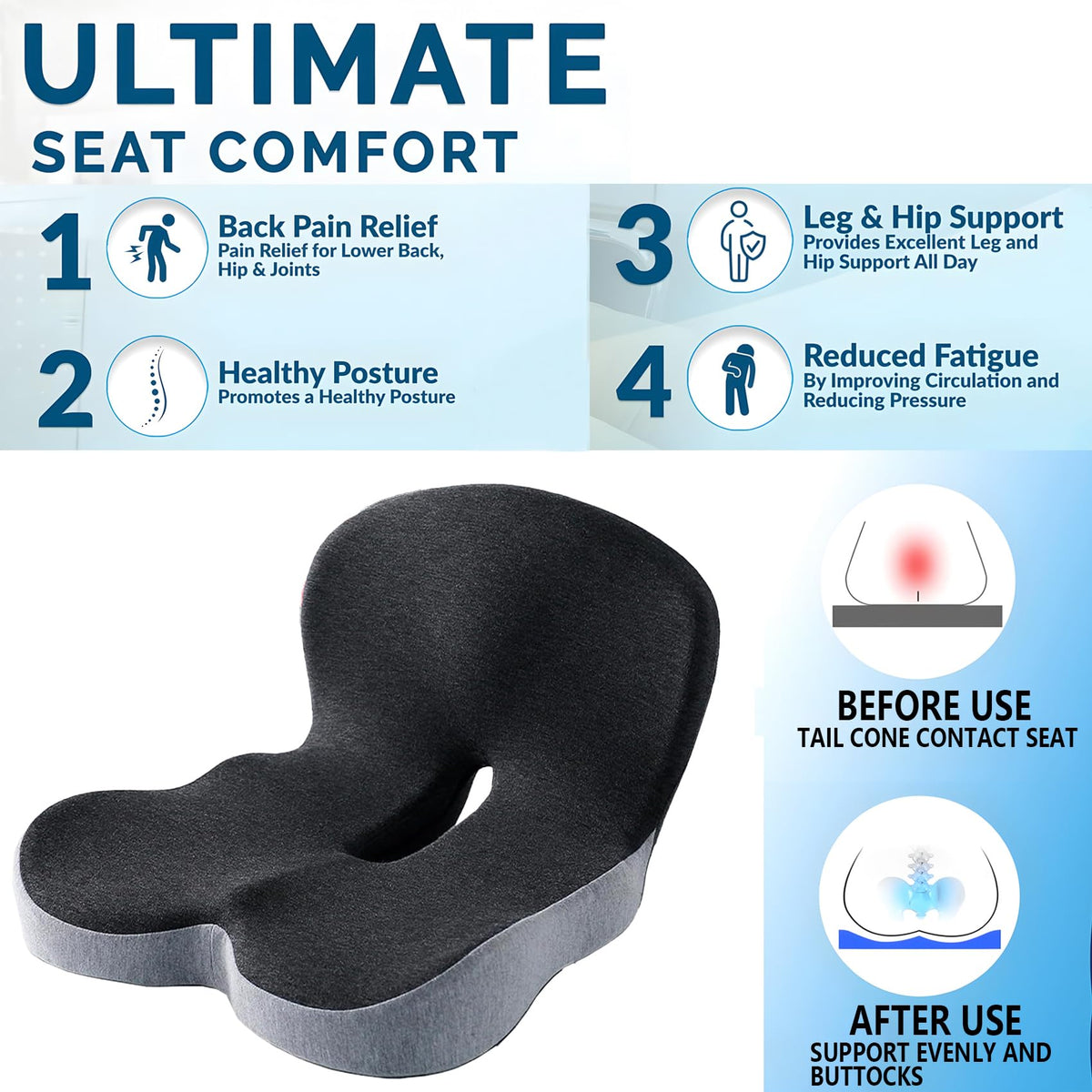 SAMLOO cushion installed in a car seat improving driving posture and visibility