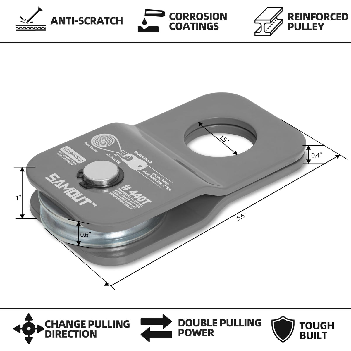SAMOUT stainless pulley wheel close-up highlighting corrosion resistance and smooth rotation