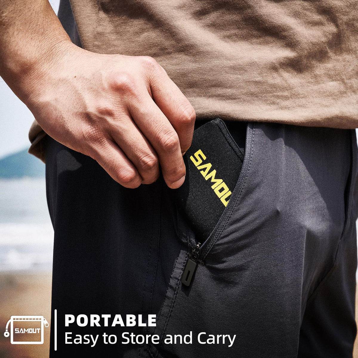 SAMOUT deflator attached to tire illustrating hands-free auto-stop convenience