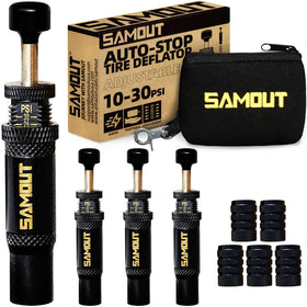 SAMOUT front view of four screw-on deflators showing compact kit benefit