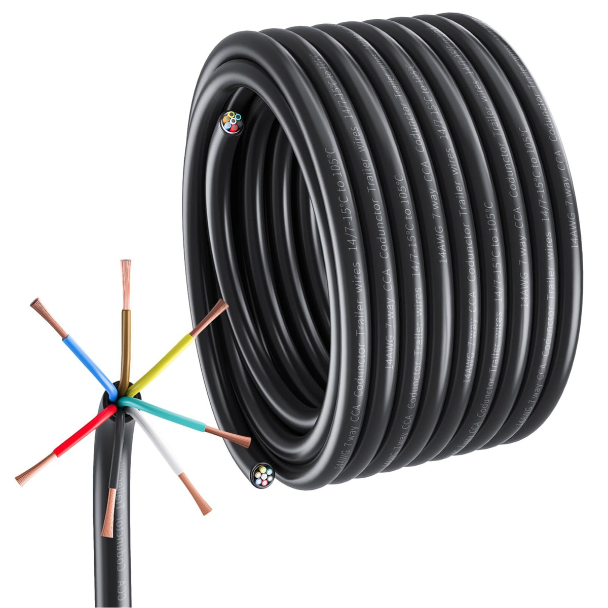 Samramra front view of 7-way harness showing connector and cable, reliable hookup