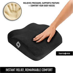 Samsonite cushion installed on car seat offering stable tailbone relief