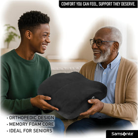 Samsonite cushion in a road-trip scene enhancing passenger comfort