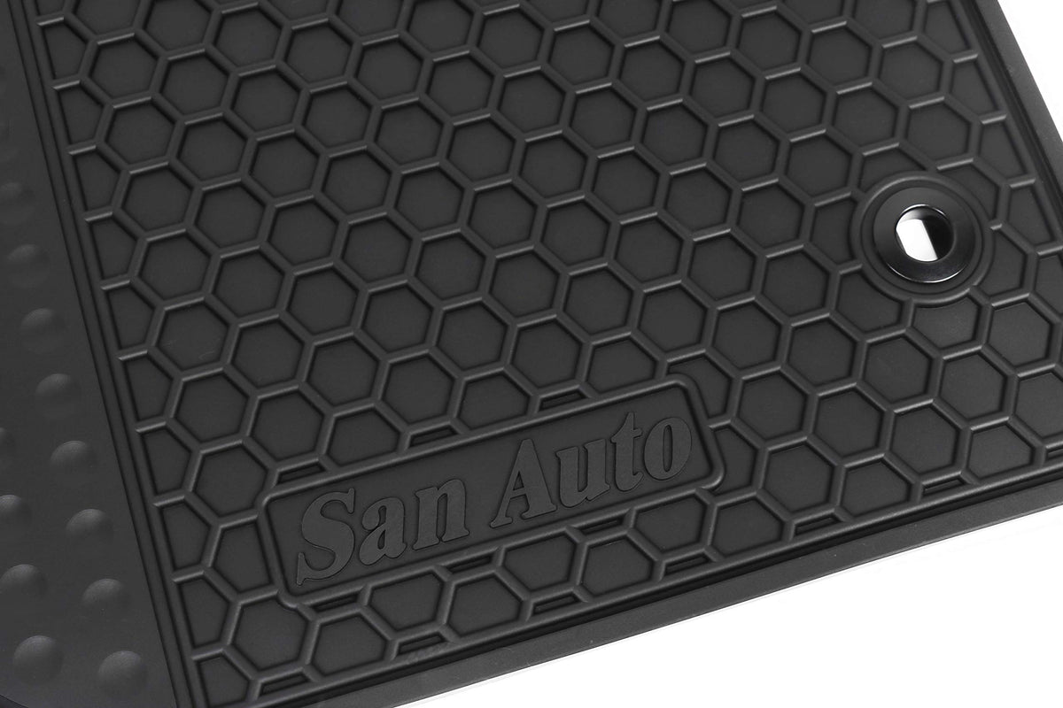 SAN AUTO driver side mat close-up showing retention and safety benefit