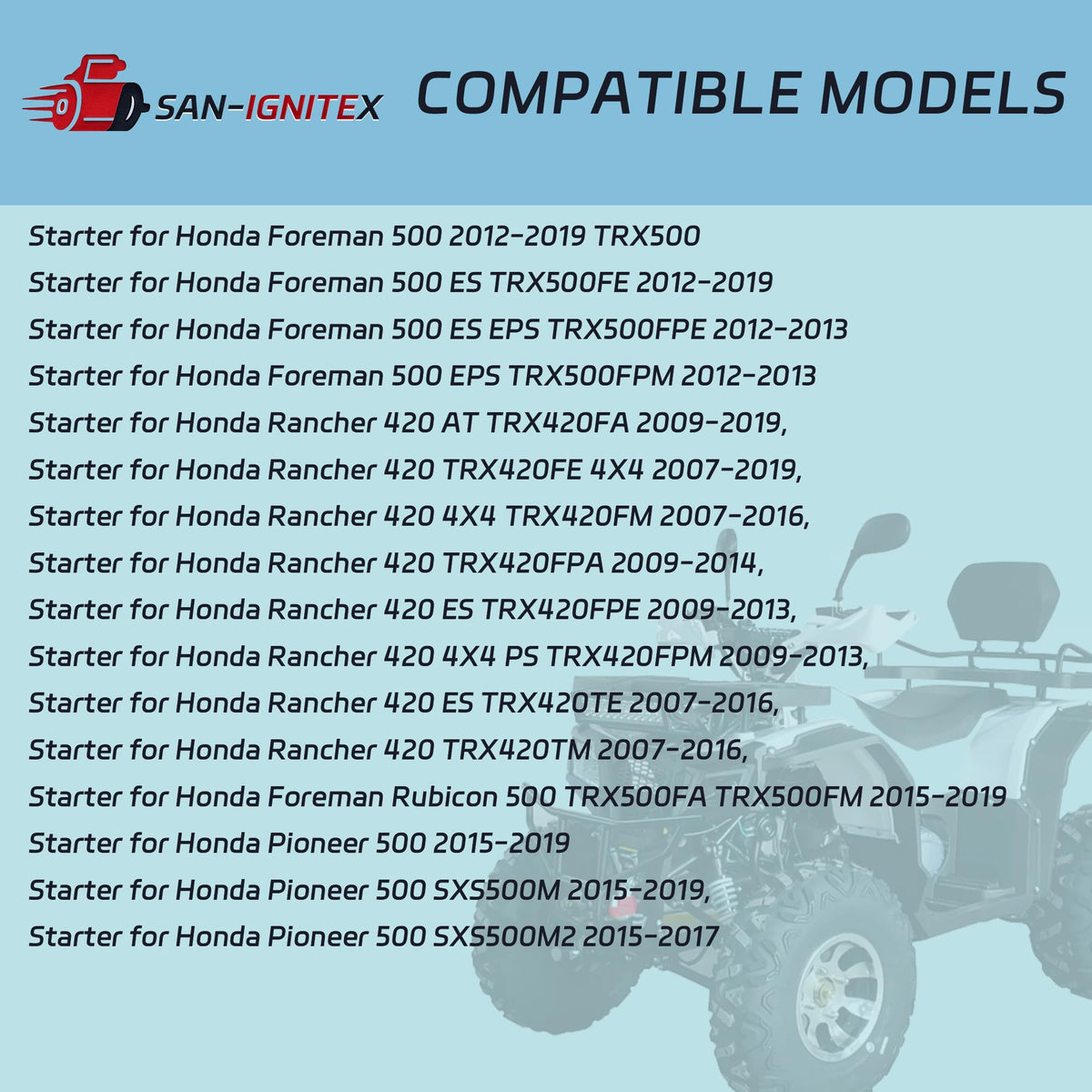 San-IgniteX starter label and specs visible for easy model verification