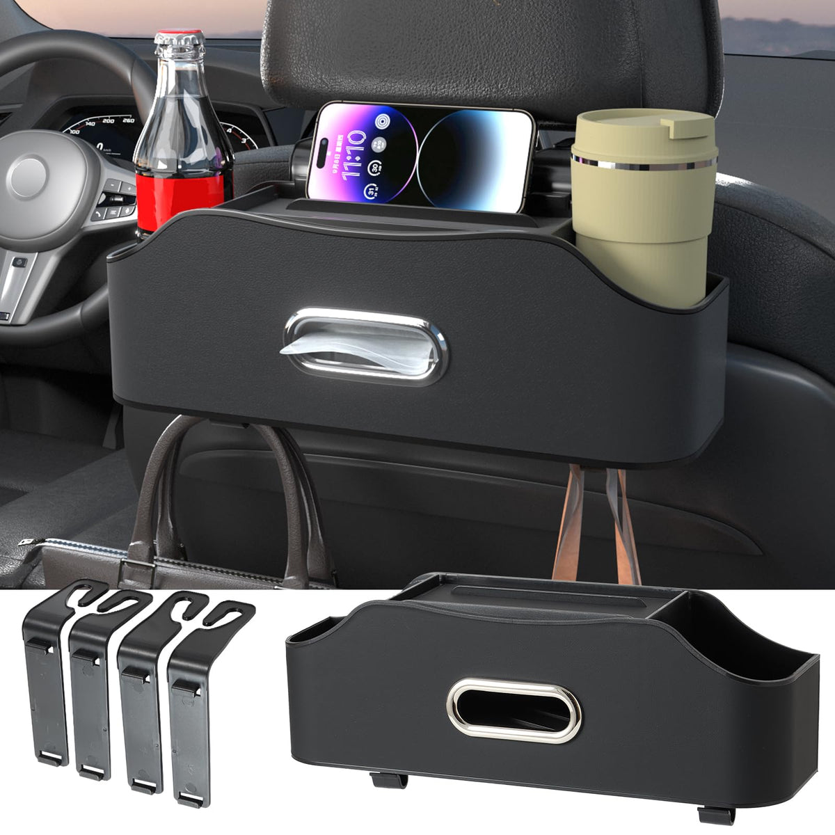 Sancaral front-mounted organizer attached to headrest keeps backseat tidy