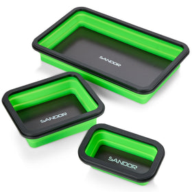 SANDOR three trays front view showing sizes and storage benefits