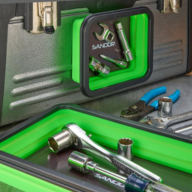 SANDOR trays in garage lifestyle scene improving workspace organization
