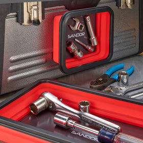 SANDOR trays in garage on workbench keeping screws visible and within reach