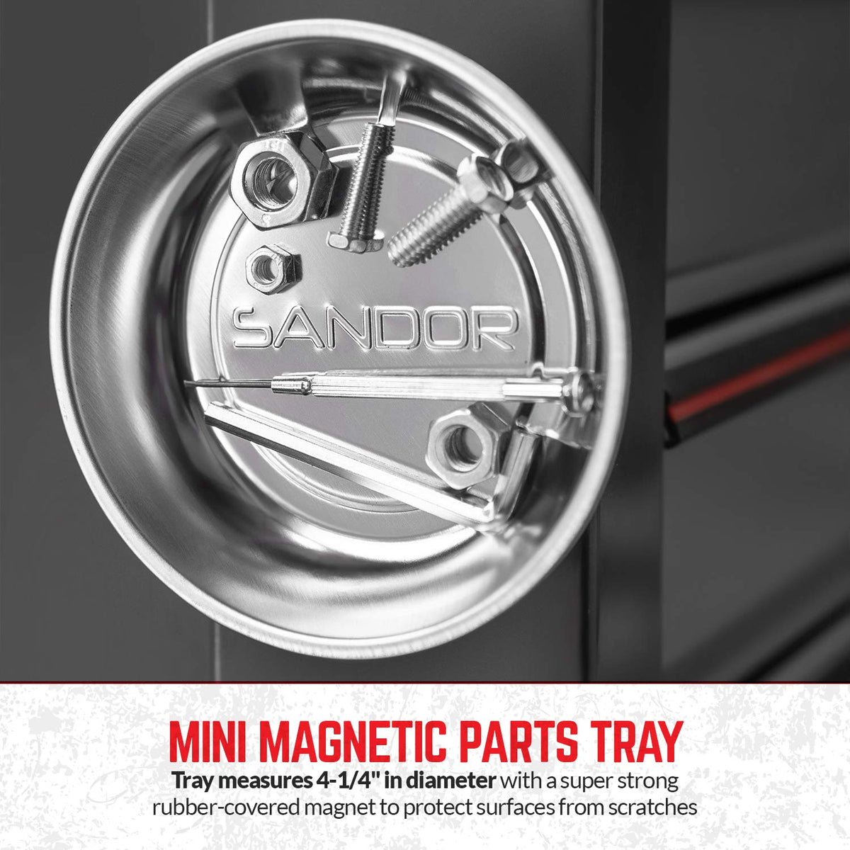 SANDOR magnetic parts tray top view holding screws and bolts securely